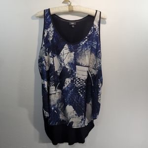 Mossimo Soft, Stretch Sleeveless Tank Top, Blue & Black Print, XL
